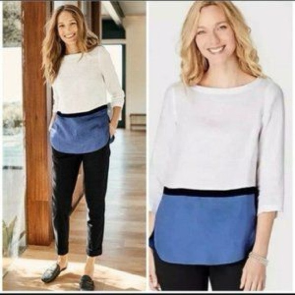 J.Jill Love Linen Color Block Top - Picture 1 of 5